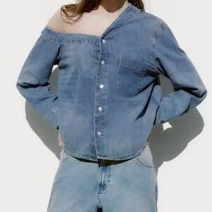 Zara Asymmetrical Button Denim Top.